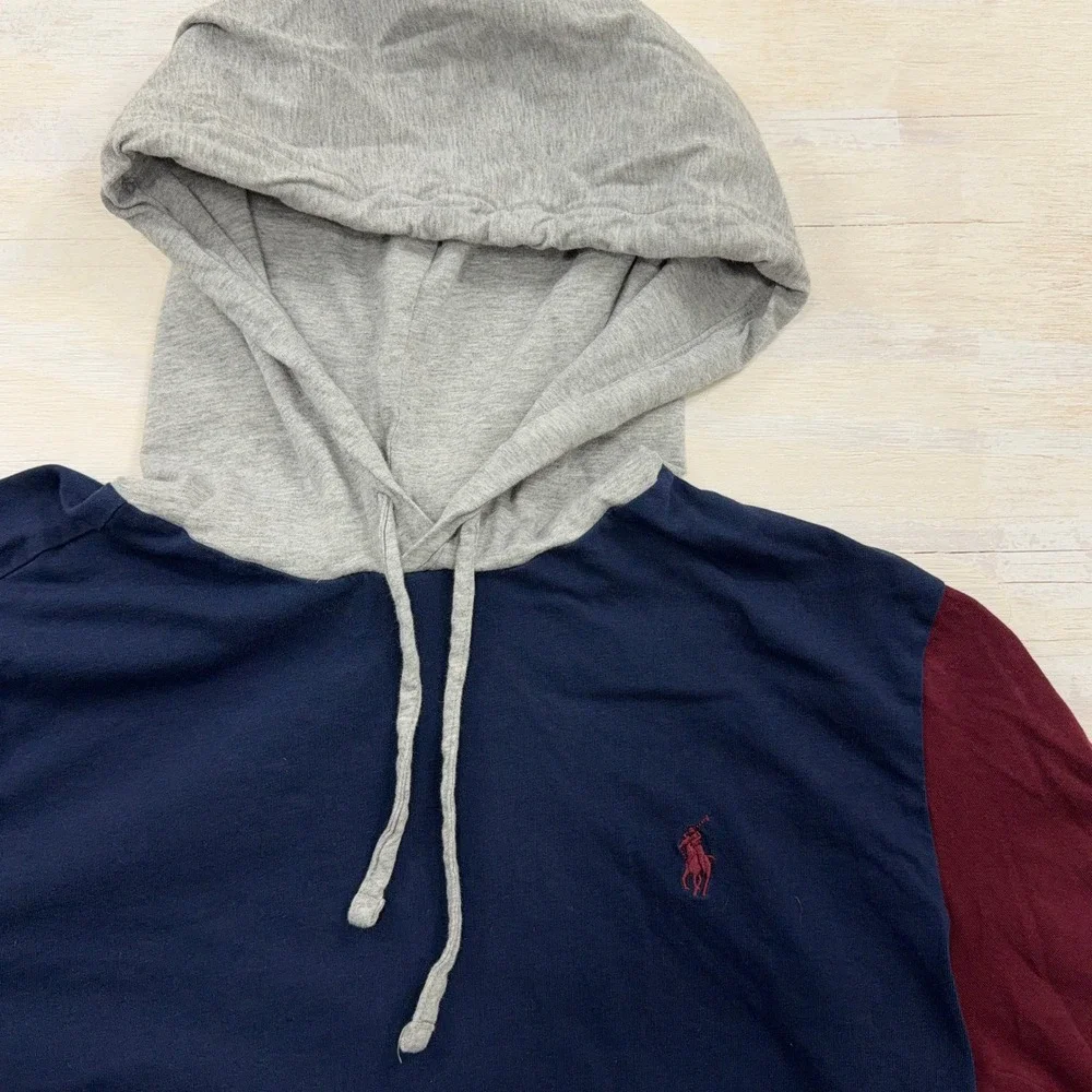 Polo Ralph Lauren Hoodie T-Shirt Medium Colorblock Long Sleeve Navy Mens